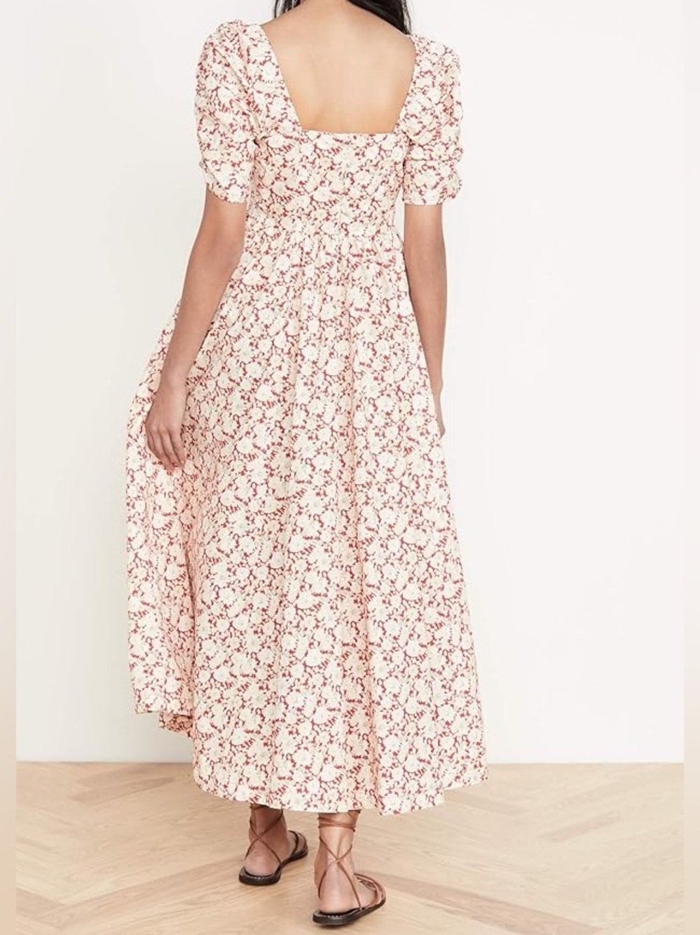 FP Free People She's A Dream Midi Dress - 100% Cotton Red Floral Milkmaid Dress - Picture 4 of 8
